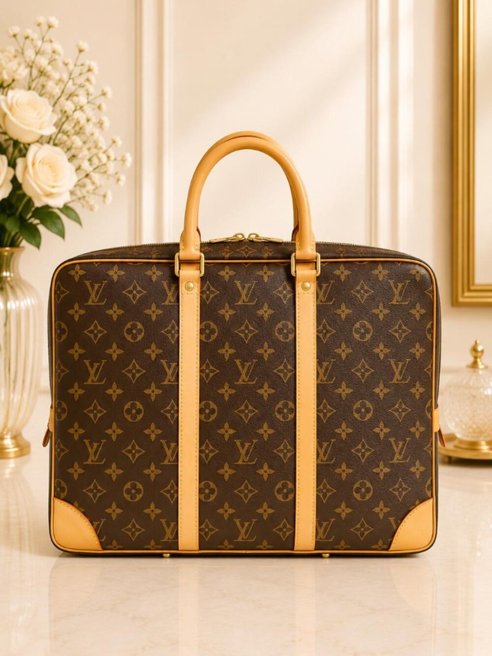 Authentic Louis Vuitton Porte Documents Voyage Monogram Briefcase Business Bag